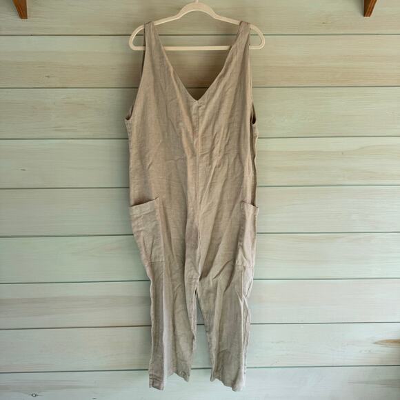 Sol Sister Linen Cream V-Neck Jumpsuit - Picture 3 of 10